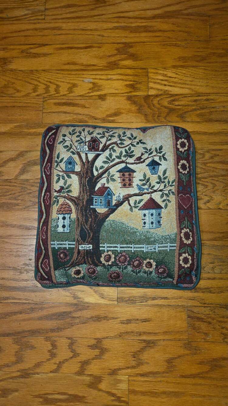 Mohawk Home Tapestry Throw Pillow Bird Houses Scene Granny Cottage